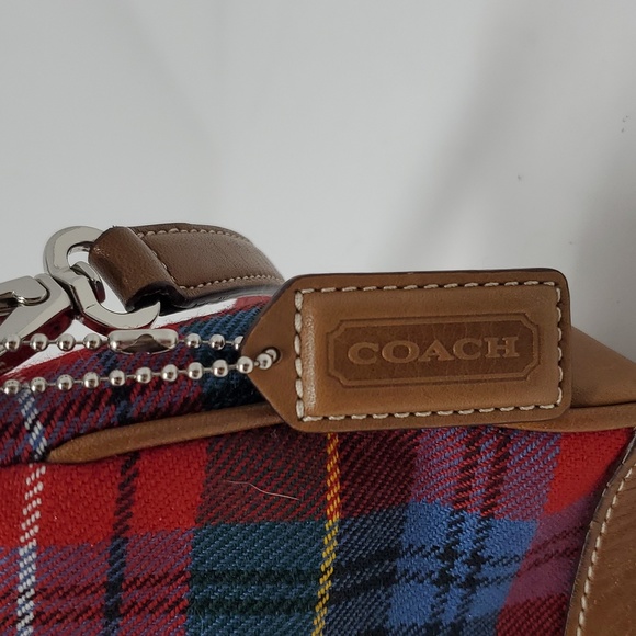 Coach Tartan Plaid Shoulder Hand Bag  No.H2J-8935 Wool Leather COACH - Picture 3 of 12